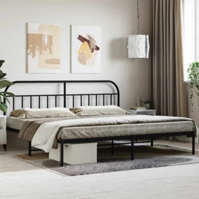 Vidaxl Metal Bed Frame Without Mattress With Headboard Black 200X200Cm