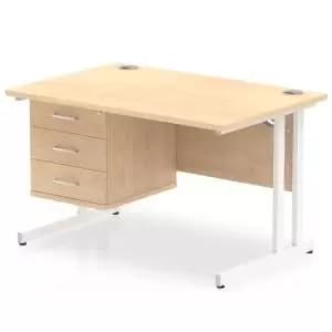 Impulse 1200 Rectangle White Cant Leg Desk MAPLE 1 x 3 Drawer Fixed