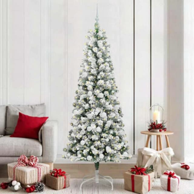 vidaXL Artificial Hinged Christmas Tree with White Balls Green and white 210 cm, Green 3395607