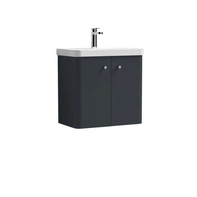 Balterley Wall Hung 2 Door Vanity Unit with Ceramic Sink Dark Grey 600mm Grey Unisex