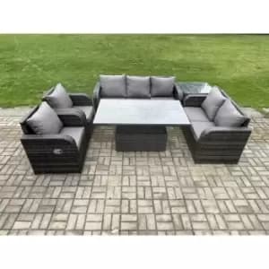 Fimous 7 Seater Outdoor Dark Grey PE Rattan Lounge Complete Sofa Set with Side Table