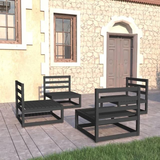 VIDAXL 4 Piece Garden Lounge Set Black Solid Pinewood Vidaxl 8720286463666