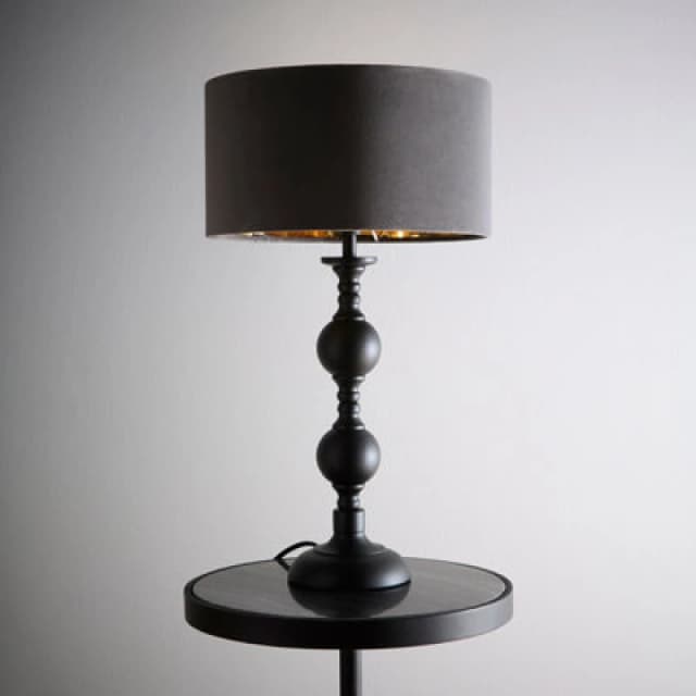 K Living Churchgate Black Metal Base Table Lamp With Grey Velvet Shade