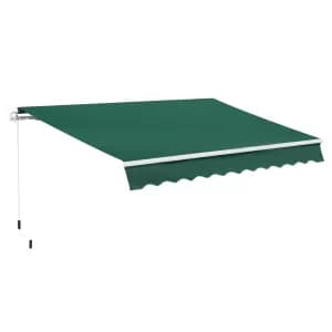 Outsunny 4x2.5m Retractable Manual Awning Window Door Sun Shade Canopy with Fittings and Crank Handle Green