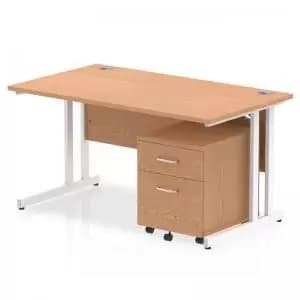Impulse 1400 x 800mm Straight Desk Oak Top White Cantilever Leg with 2