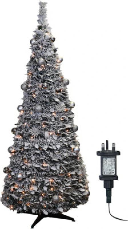 Xmas Haus 2.1M Pre-Lit 200Ww LED Popup Silver Decor Xmas Tree