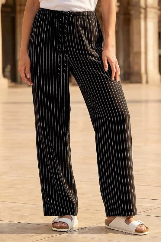 Roman Womens Petite Stripe Pull On Stretch Trouser in Black Size: 16 Black Female 16