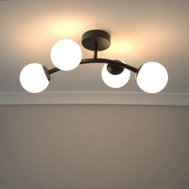 ValueLights Jas 4 Way Ceiling Light with Opal White Frosted Glass Globe Shades Black