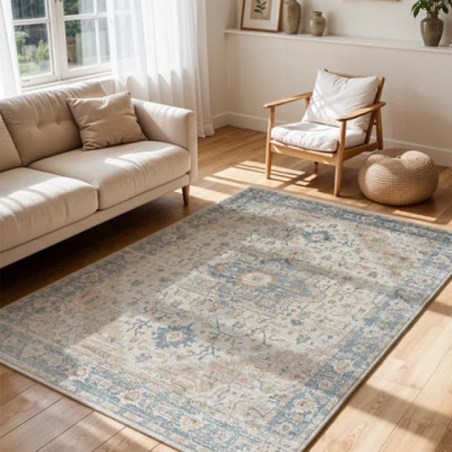 Livabliss Machine Washable Oriental Boho Beige River Area Rug 120 X 170 Cm - Easy Care, Non Shedding, Ideal For Living Room & Bedroom