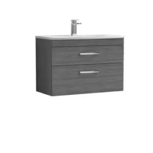 Nuie Athena 800 Wall Hung 2-drawer Vanity & Curved Basin - Grey Woodgrain