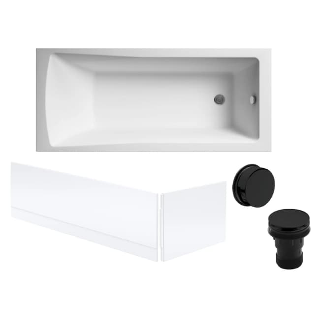 Balterley Square Single Ended Bath Front End Panels Black Waste 1700x700mm Black