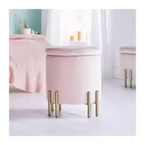 Round Pink Velvet Storage Stool