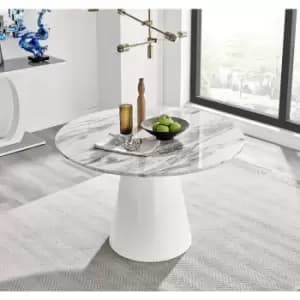 Furniturebox Palma White Marble Effect Round Modern Pedestal Dining Table