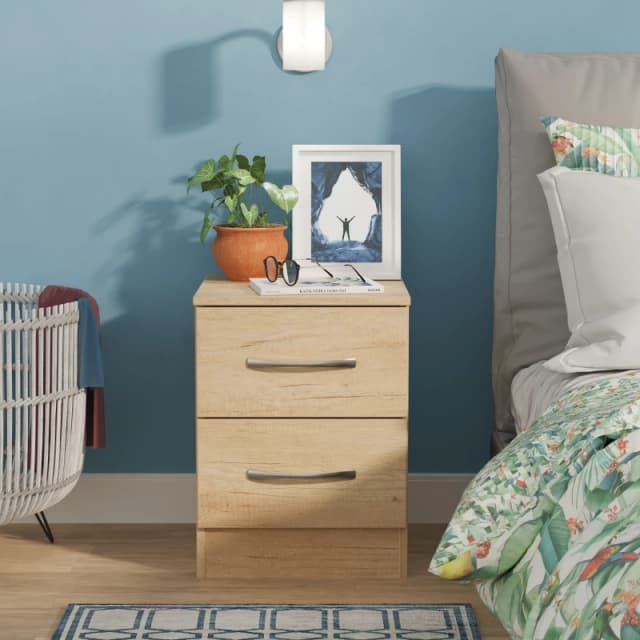 Ready Assembled 2 U Hampshire 2 Drawer Bedside Cabinet (Ready Assembled) in Light Brown Light Brown Unisex