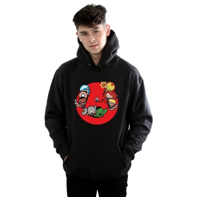Marvel Marvel Men Kawaii Avengers Ready Steady War Hoodie in Black Size: Small Black S Male 5057864407563