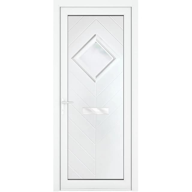 Crystal Upvc Front Door Small Diamond Glass Hamburg White Right Hand 920 X 2090Mm Obscure Glass, White RD3RHHAM92209