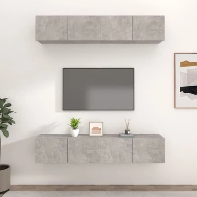 Vidaxl 4X TV Cabinets Living Room Furniture Sideboard Entertainment Centre TV Console Media Unit Hifi Stereo Cabinet Concrete Grey Engineered Wood, Gr