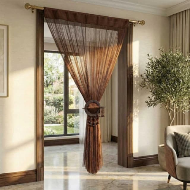 Homescapes Polyester High Density String Curtain Chocolate