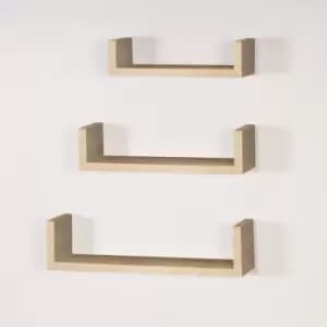 Hudson Floating 'U' Shape Shelf Kit in Oak (Set of 3)
