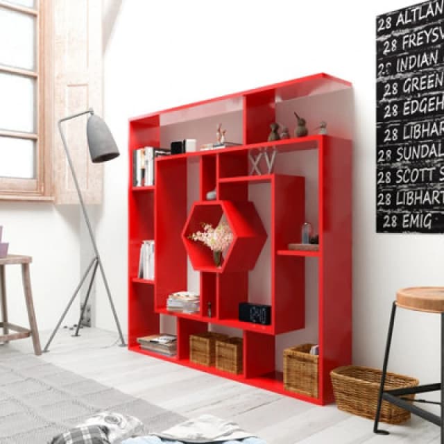 Decorotika Labrina Geometric Design Bookcase Red