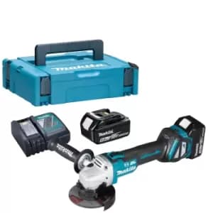 Makita DGA463 18v LXT Cordless Brushless Slide Switch Angle Grinder 115mm 2 x 5ah Li-ion Charger Case