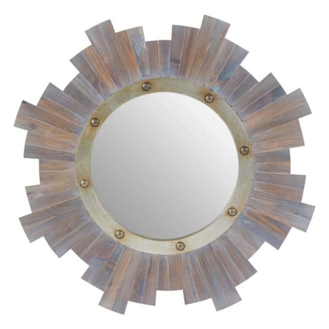 Interiors by Premier Sunburst Wooden Wall Mirror with Nail head Grey unisex One Size