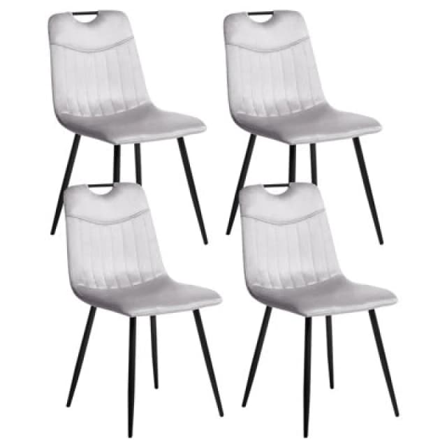 Beliani Set Of 4 Dining Chairs Argyle Velvet Light Grey