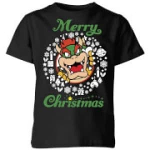 Nintendo Super Mario Bowser Merry Christmas Kid's T-Shirt - Black - 11-12 Years