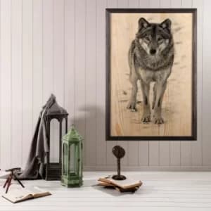 Wolf XL Multicolor Decorative Framed Wooden Painting