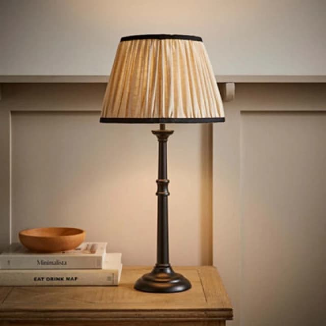 Valuelights Clara Black Candlestick Table Lamp With Linen Pleated Shade