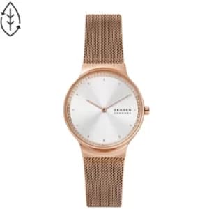 Skagen Freja Two-Hand Rose Gold-Tone Stainless Steel Mesh Watch