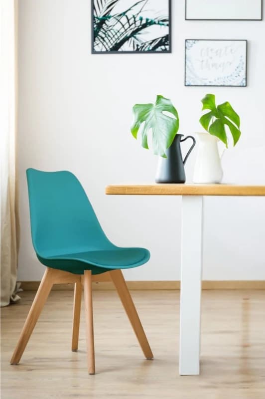 Fusion Living Soho Plastic Dining Chair with Squared Light Wood Legs Teal