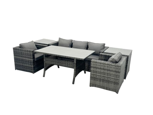 Fimous Outdoor Dining Table Sofa Set with 2 Side Tables Dark Grey Mixed Dark Grey Unisex