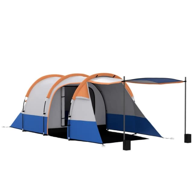 Outsunny 2-3 Man Camping Tunnel Tent with Bedroom and Living Room Orange