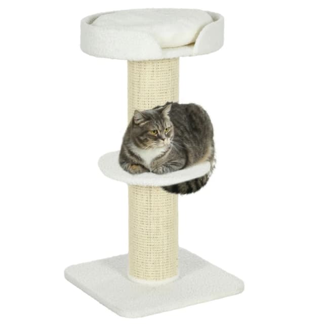 PawHut Pawhut - 2-Tier Cat Kitten Resting Tree w/ Top Basket Cushion Sisal Post White - White 5056725366018