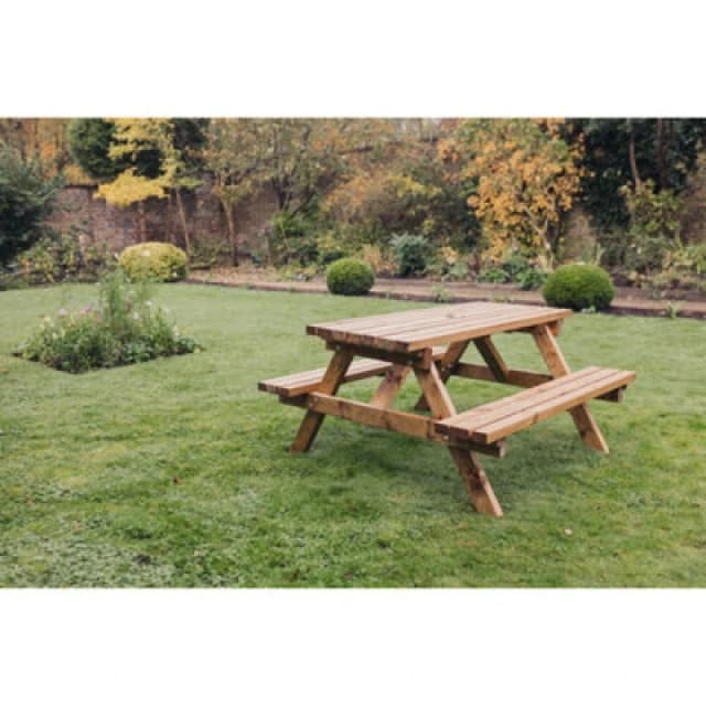 Churnet Valley Garden Furniture Ltd Valley Deluxe Picnic Table - Timber - L150 X W150 X H76cm - Partially Assembled