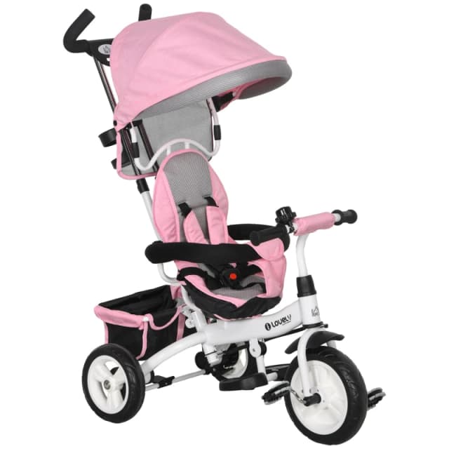 HOMCOM 6 In 1 Kids Trike, Stroller With Parent Handle, Pink 370-026V00PK