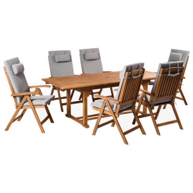 Beliani Garden Dining Set 6 Seater Java Premium Acacia Wood Light Grey