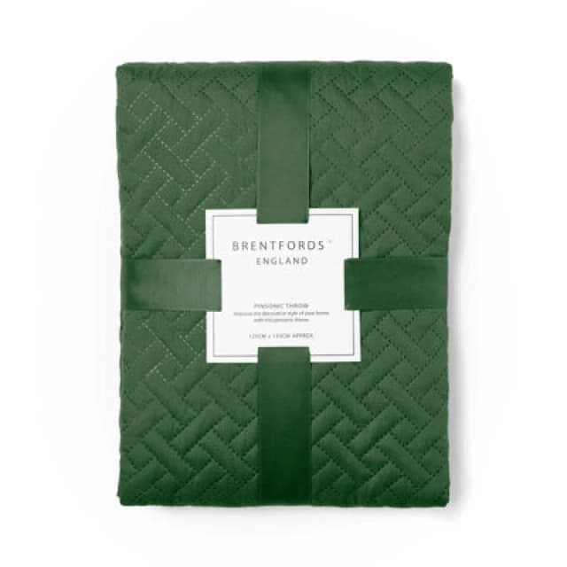 OHS OHS Geo Pinsonic Throw Blanket Quilted Bedspread in Dark Green Size: 200cm x 240cm Dark Green 200cm x 240cm Unisex 5027434177479