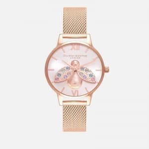 Olivia Burton Womens Rainbow Bee Sunray Mesh Watch - Rose Gold