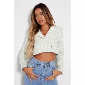 I Saw It First Sage Zebra Cropped Blazer Co-Ord - Green