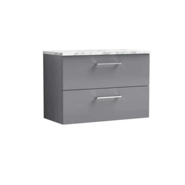 NUIE Nuie - Arno Wall Hung 2-Drawer Vanity Unit with Carrera Marble Worktop 800mm Wide - Satin Grey ARN2226LCM