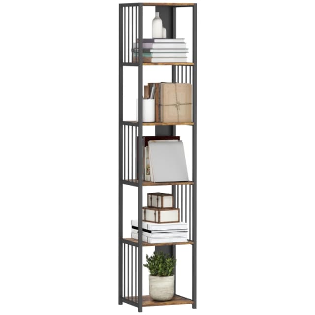 HOMCOM HOMCOM 5-Tier Bookshelf, Freestanding Display Storage Unit, Rustic Brown Brown One Size Unisex 5063603754027