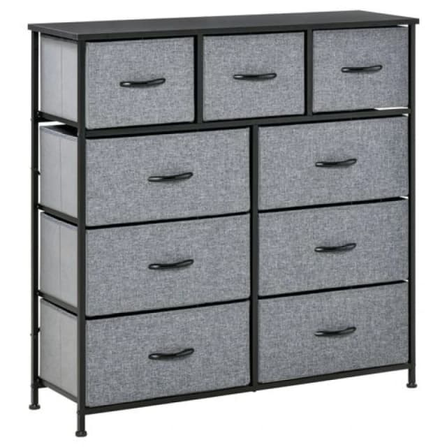 HOMCOM 9 Drawers Storage Chest Dresser Storage Organizer Unit Black