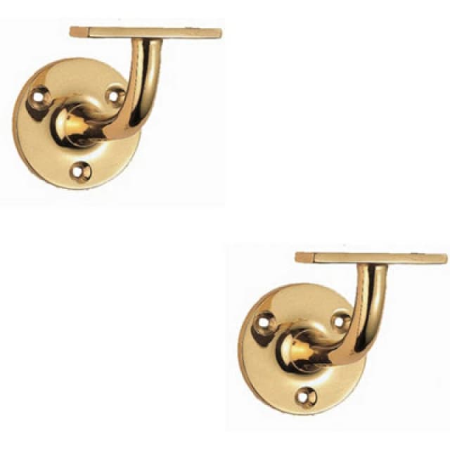Loops 2x Heavyweight Handrail Bannister Bracket 80mm Projection Polished Brass Metallics unisex