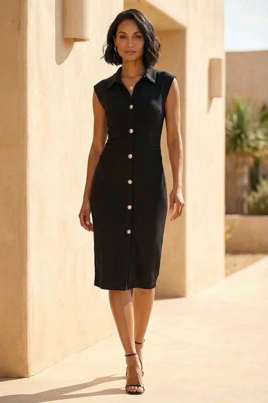 Dusk Womens Collared Ribbed Midi Dress in Black Size: 14 Black Female 14