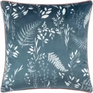 Furn. - Fearne Printed Velvet Cushion Teal - Teal