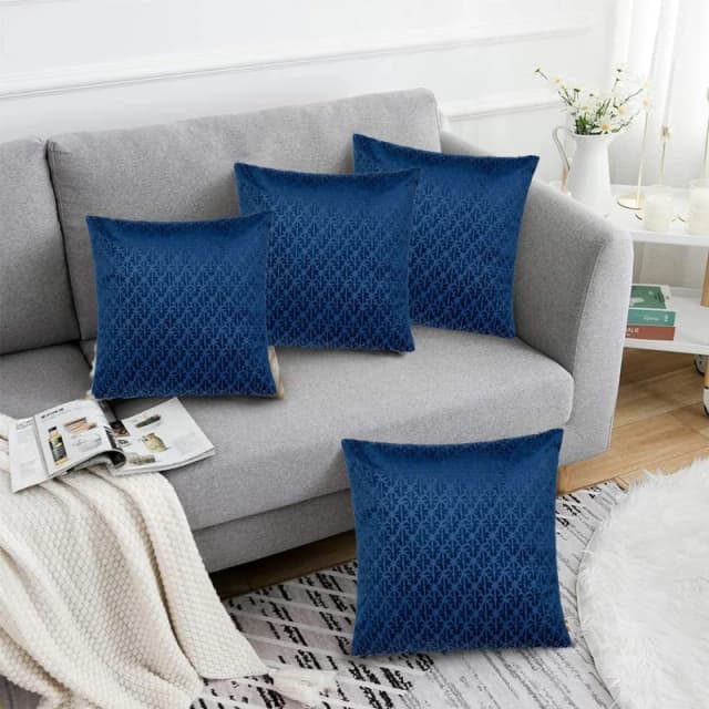 Alan Symonds Textured Velvet Cushion Set of 4 Navy unisex 45x45cm