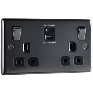 BG NEXUS Metal Black Nickel Double Switched 13A Socket With USB Charging - (Black Insert) - Black Nickel