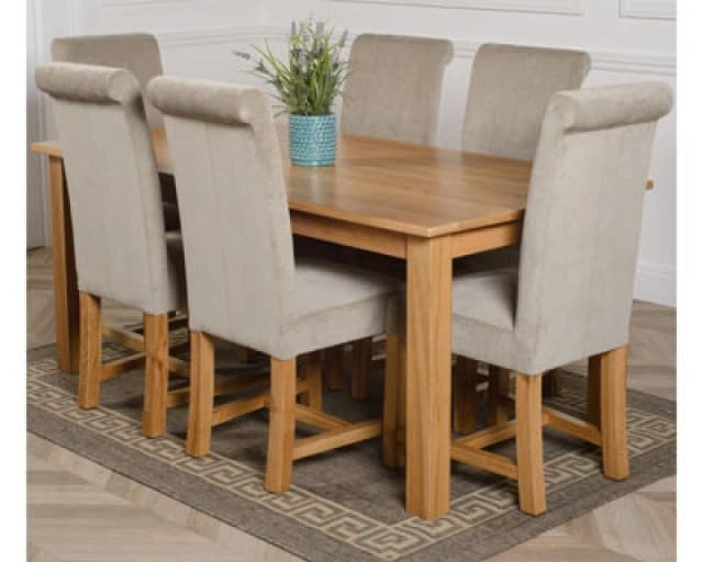 Thats Furniture Oslo 180 x 90cm Large Oak Dining Table & 6 Washington Fabric Chairs in Grey Grey Unisex 180 x 90 cm